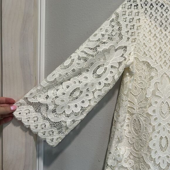 Rafaella Womens Top Medium Ivory Fairy Crochet Lined Boho Cottagecore Minimalist - Picture 2 of 10